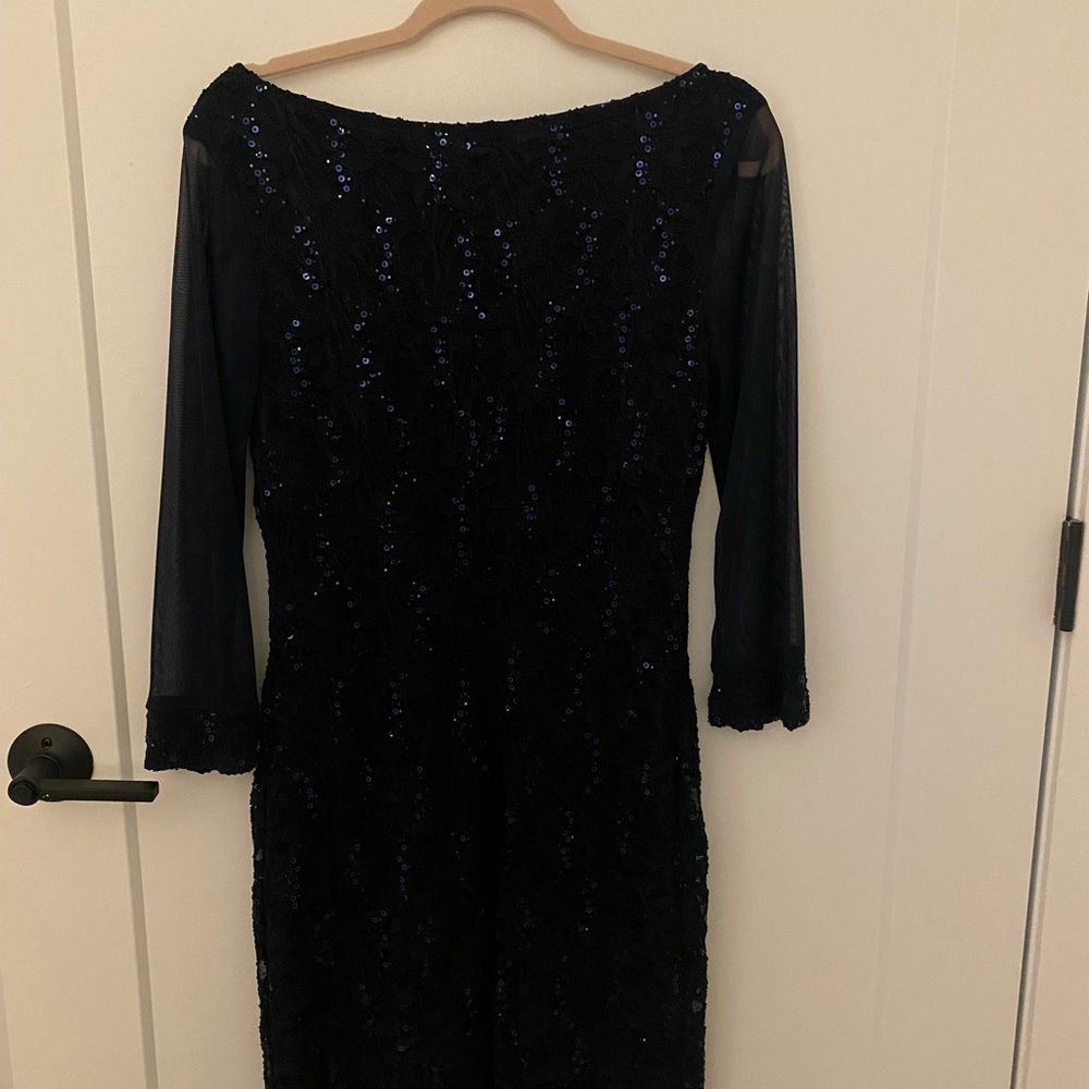 Tiana B. Navy Blue Sequin Long Sleeve Dress